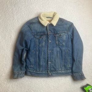 Levi's‎ Sherpa lined men's blue denim jacket button snap warm winter crop S